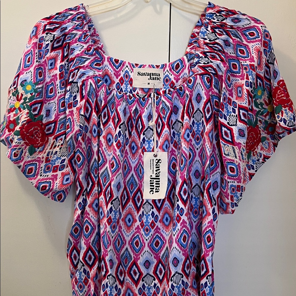 Savanna Jane Embroidered Short Sleeve Top Size Medium
